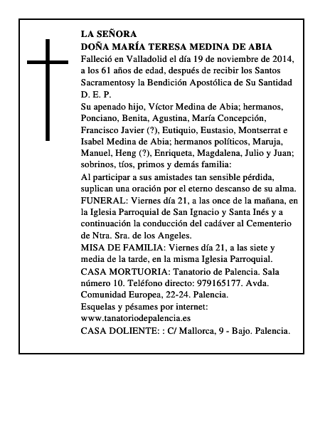Doña María Teresa Medina de Abia