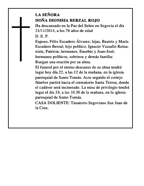 Doña Dionisia Berzal Rojo