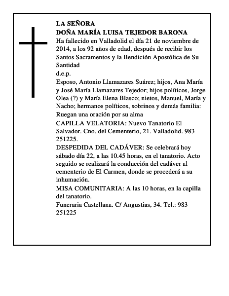 Doña María Luisa Tejedor Barona