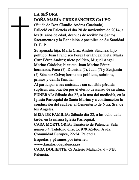 Doña María Cruz Sánchez Calvo
