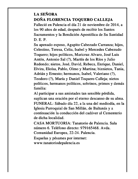 Doña Florencia Toquero Calleja