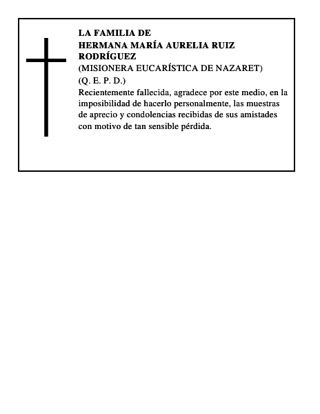Hermana María Aurelia Ruiz Rodríguez
