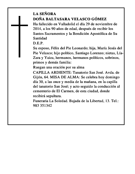 Doña Baltasara Velasco Gómez