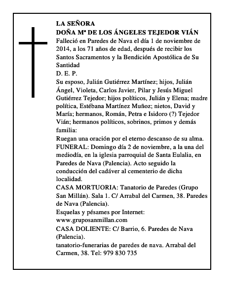Doña Mª de los Ángeles Tejedor Vián