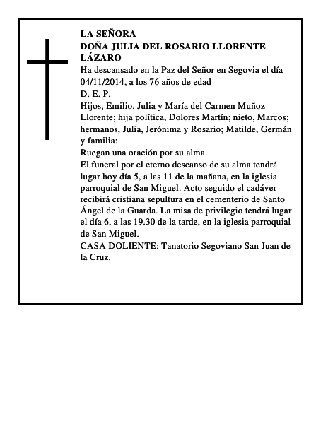 Doña Julia del Rosario Llorente Lázaro