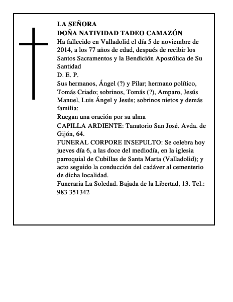Doña Natividad Tadeo Camazón