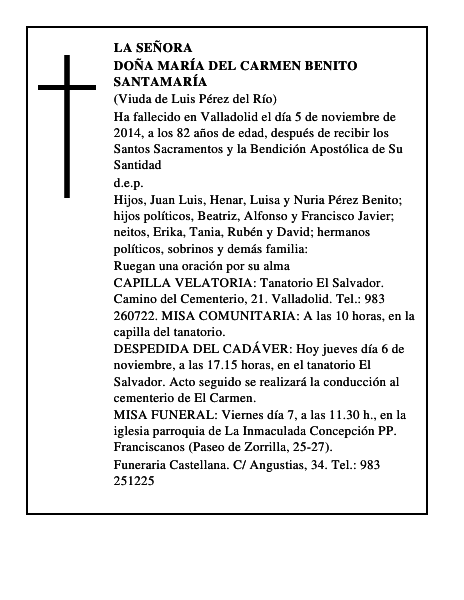 Doña María del Carmen Benito Santamaría