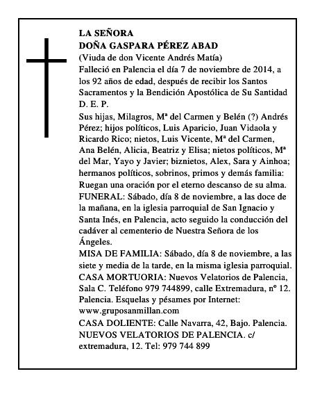 Doña Gaspara Pérez Abad