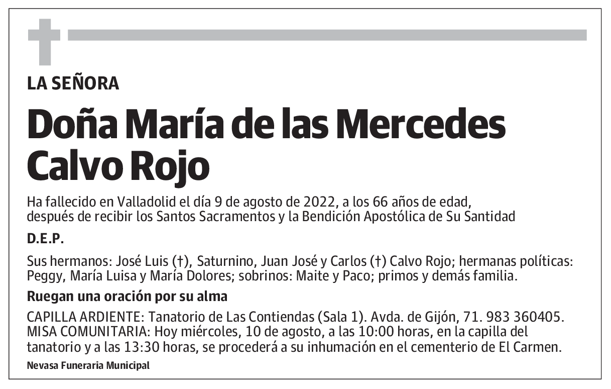 Doña María de las Mercedes Calvo Rojo