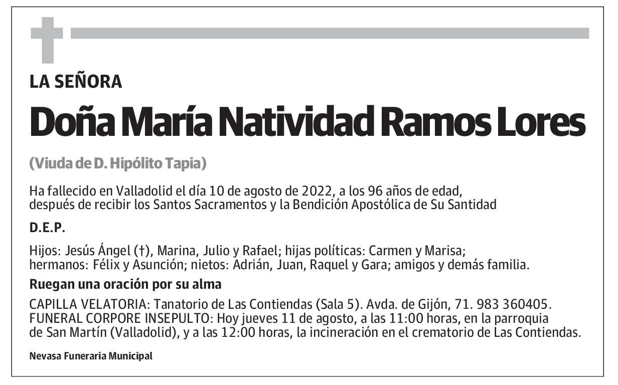 Doña María Natividad Ramos Lores
