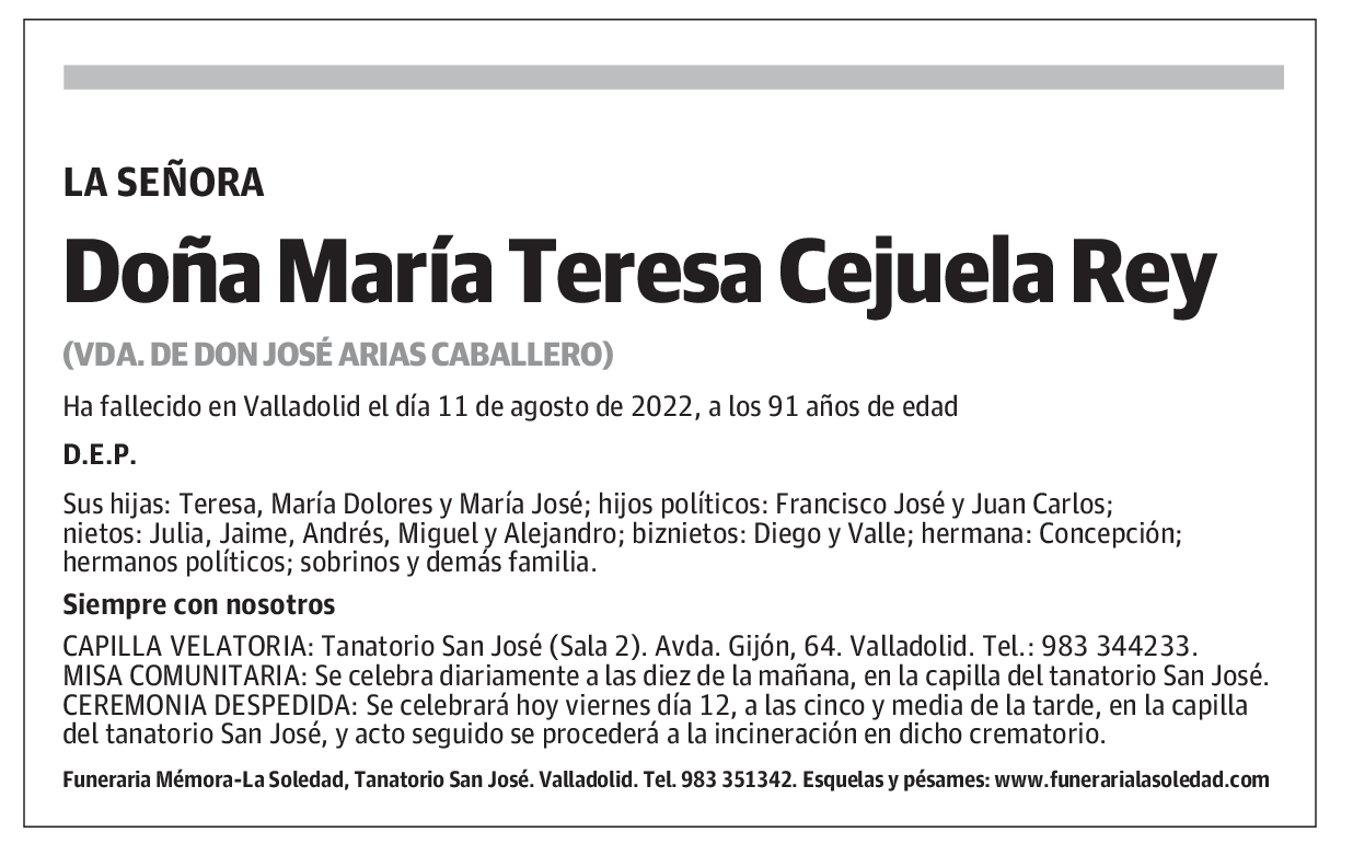 Doña María Teresa Cejuela Rey