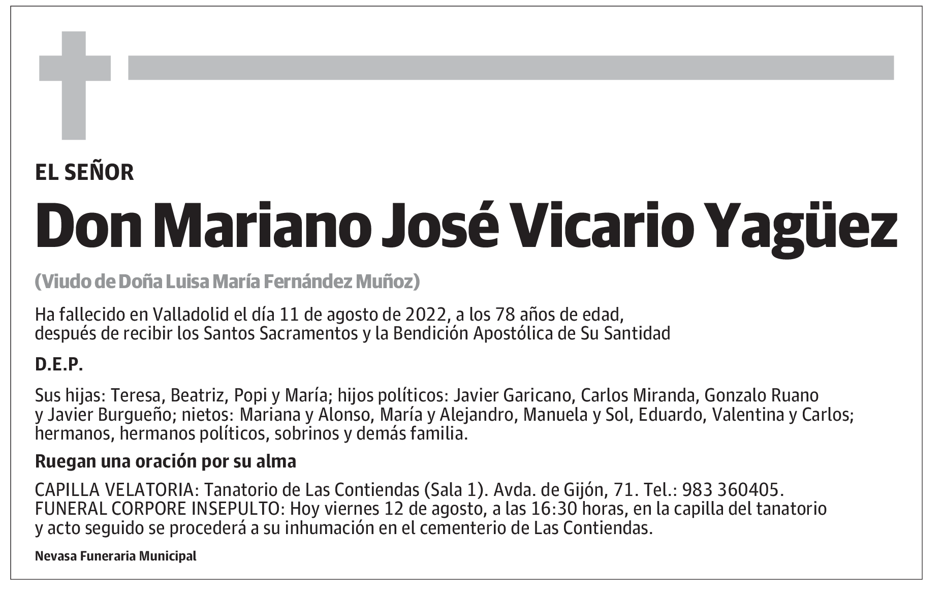 Don Mariano José Vicario Yagüez