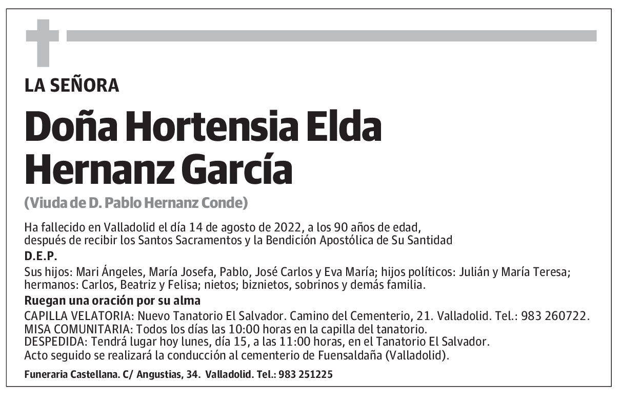 Doña Hortensia Elda Hernanz García