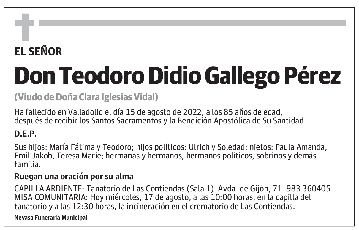 Don Teodoro Didio Gallego Pérez