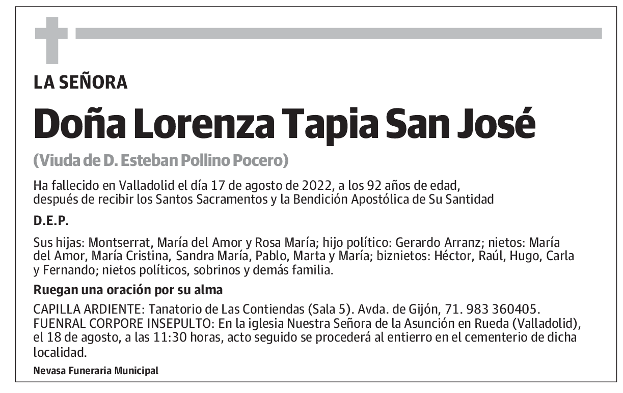 Doña Lorenza Tapia San José