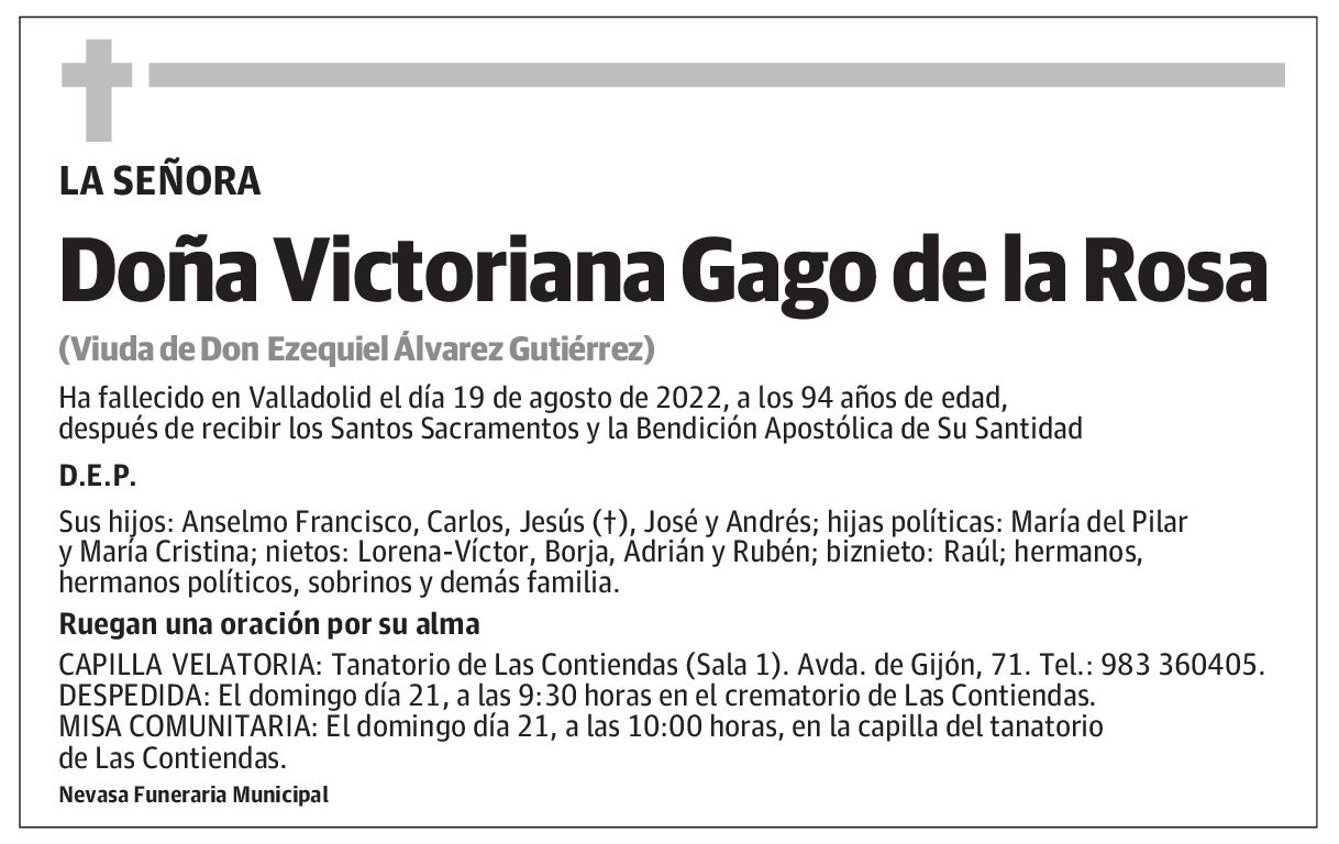 Doña Victoriana Gago de la Rosa