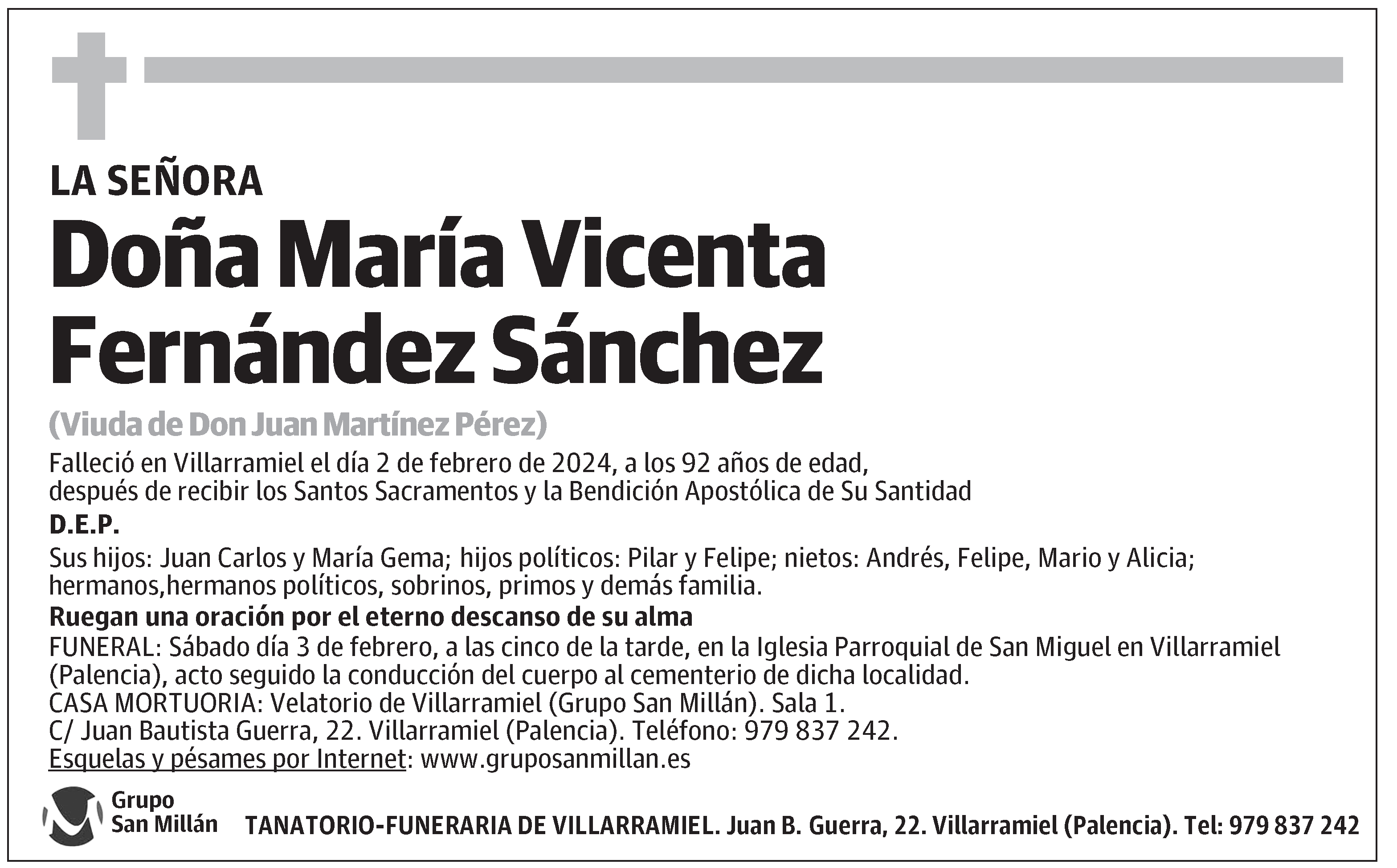 María Vicenta Fernández Sánchez | Esquela | El Norte de Castilla