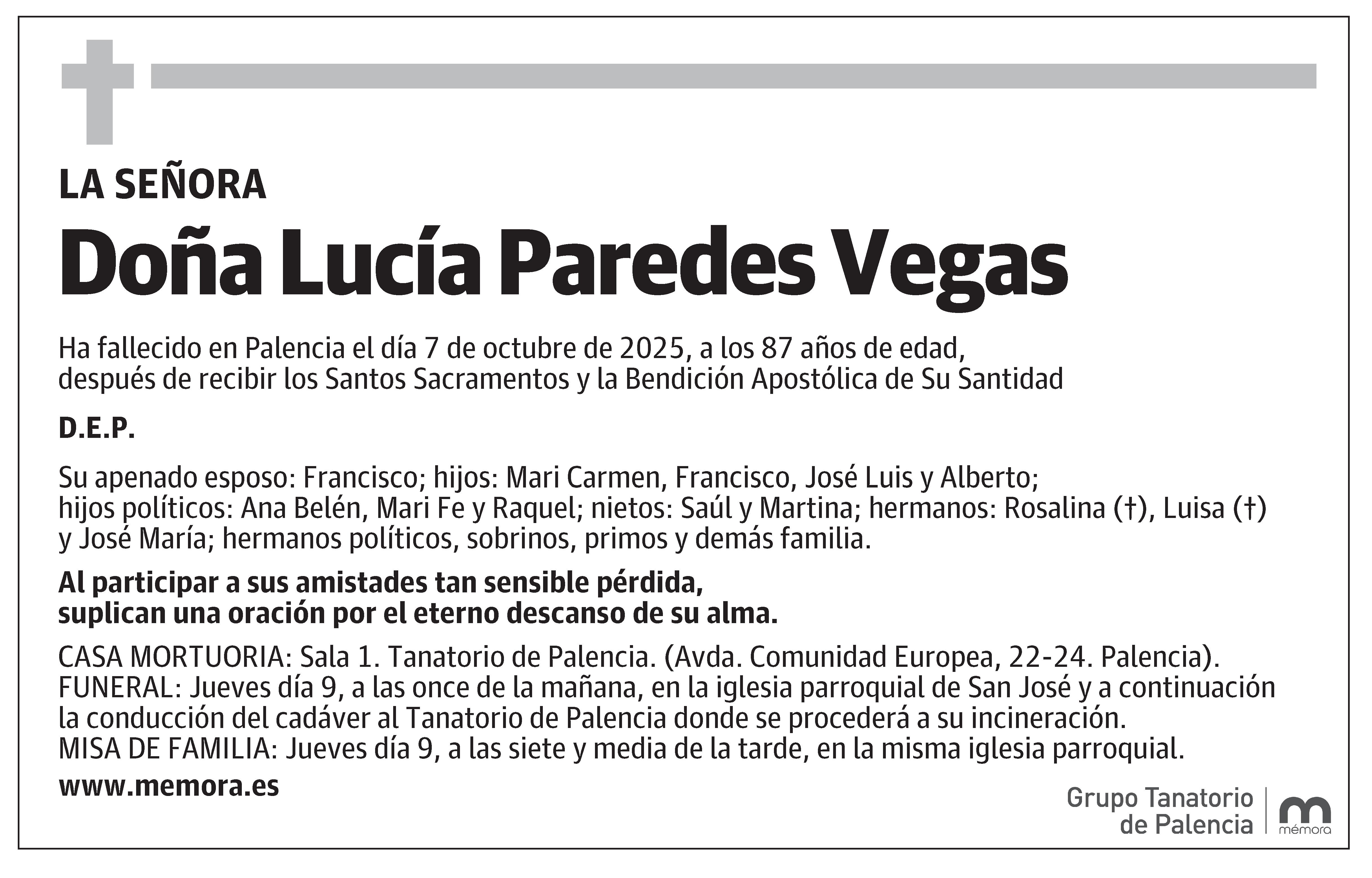 Lucía Paredes Vegas Ha fallecido