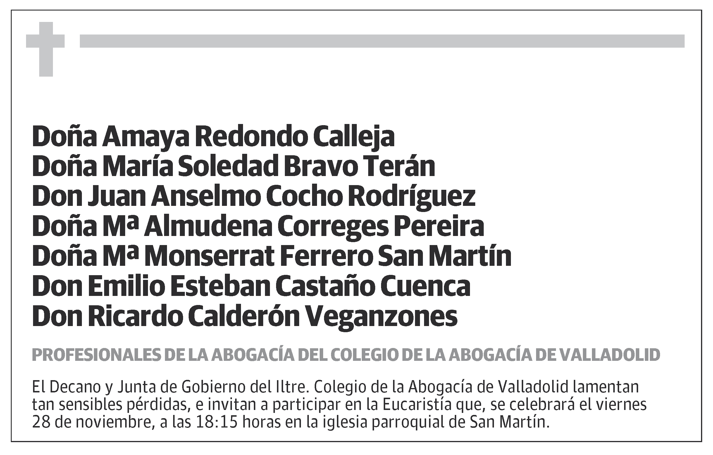 FALLECIDOS DEL ILTRE. COLEGIO DE LA ABOGACÍA DE VALLADOLID