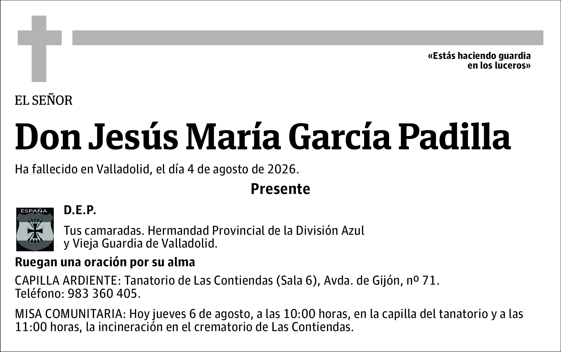 Esquela Don Jesus Maria Garcia