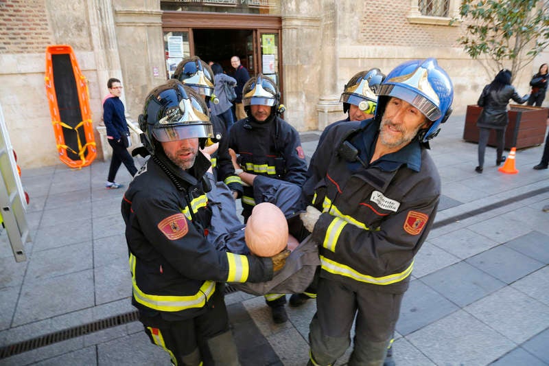 Simulacro de incendio en las oficinas municipales de la Calle Mayor de Palencia