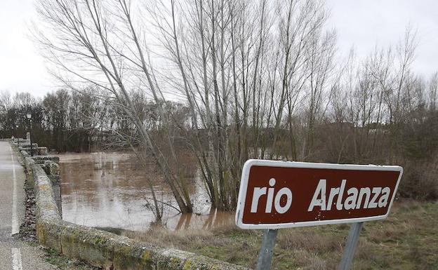 El río Arlanza a su paso por Quintana del Puente, en nivel de alarma