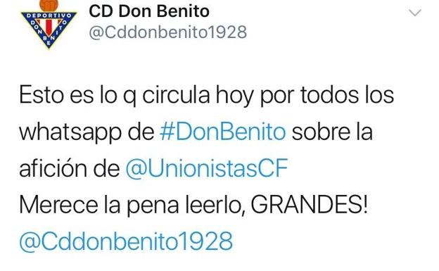 El WhatsApp que circula por Don Benito y que se ha hecho viral elogiando a la afición de Unionistas de Salamanca