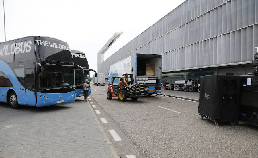 Montaje del escenario de Maluma en La Balastera (Palencia)