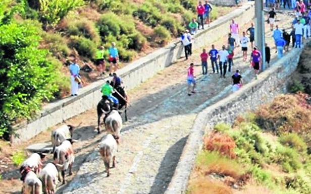 Decenas de caballistas conducen un encierro multitudinario, limpio y vistoso en Portillo