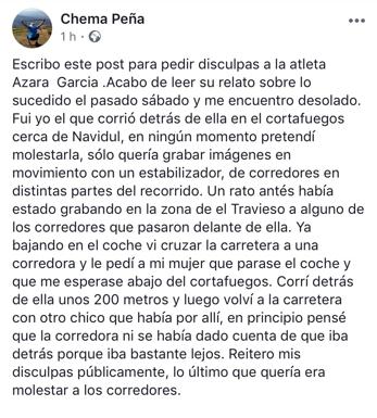 El atleta Chema Peña se disculpa con Azara García por el 'incidente' del Ultrail La Covatilla
