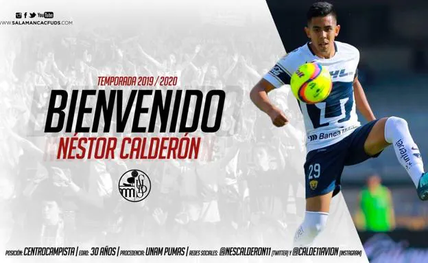 El internacional mexicano Néstor Calderón, primer fichaje del Salamanca CF para la 2019-20