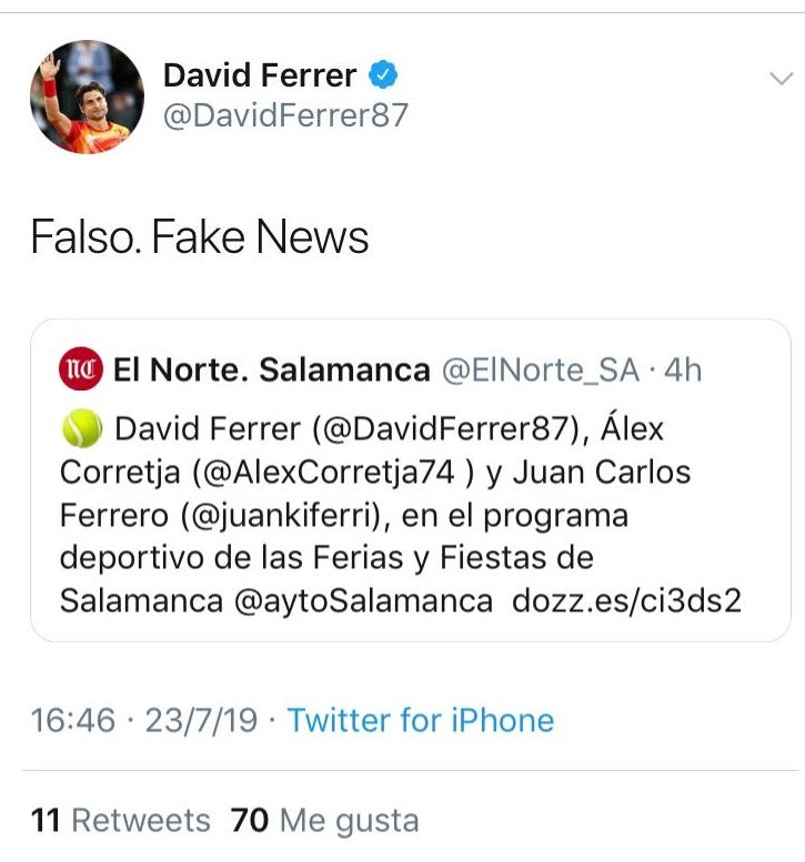 El Ayuntamiento de Salamanca anuncia unas clases de tenis con David Ferrer en el programa de Ferias y el extenista lo niega