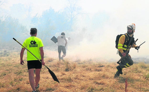 Una colilla provocó el incendio que amenazó el casco urbano de Trescasas