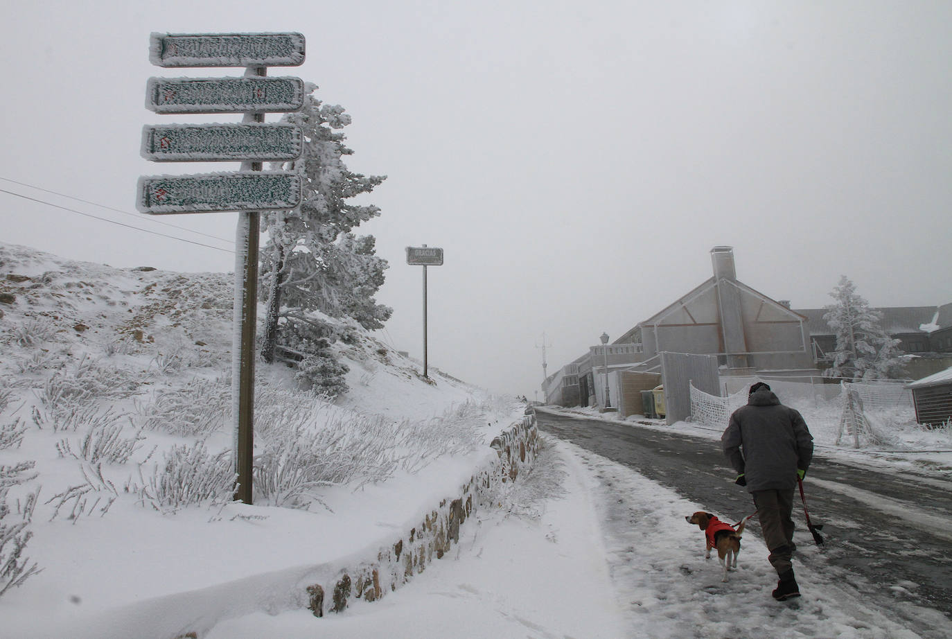 Las primeras nieves ralentizan el tráfico en el Puerto de Navacerrada