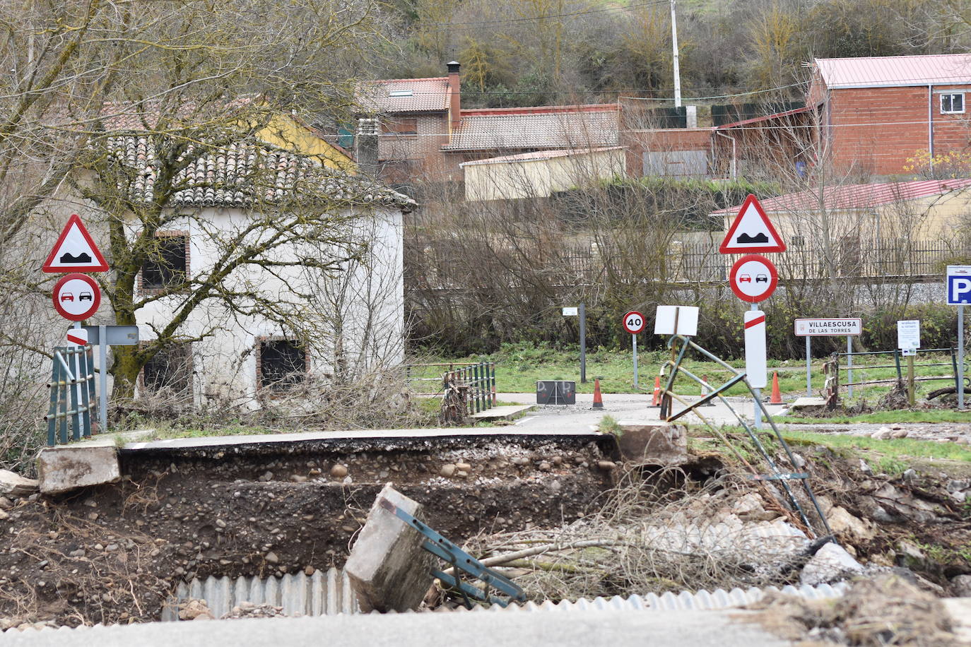 Así ha quedado el puente de Villaescusa de las Torres tras la crecida del Pisuerga