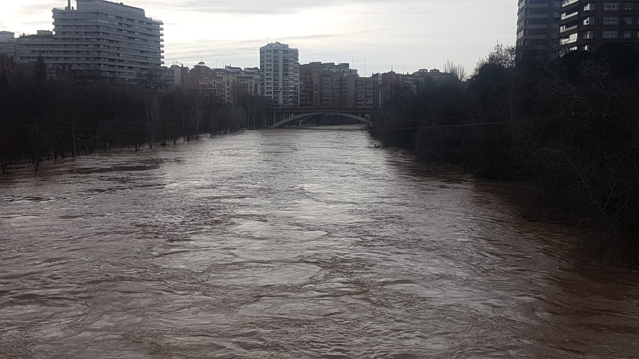 Estado del río Pisuerga a su paso por Valladolid capital este lunes 23 de diciembre por la mañana