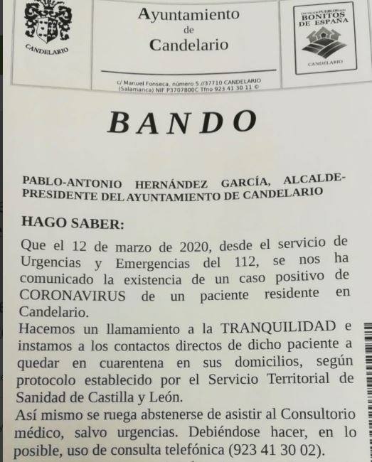 El Ayuntamiento de Candelario confirma un caso de coronavirus en el municipio y ya son siete en la provincia de Salamanca
