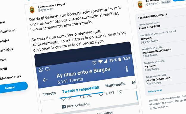 Abierto expediente disciplinario a una trabajadora del Ayuntamiento de Burgos por un polémico retuit