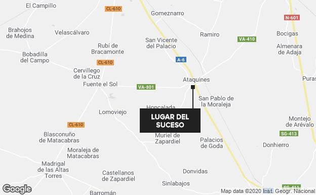 Interrumpido el tráfico en la A-6, a la altura de Ataquines, por el vuelco de un camión cargado de productos hortícolas