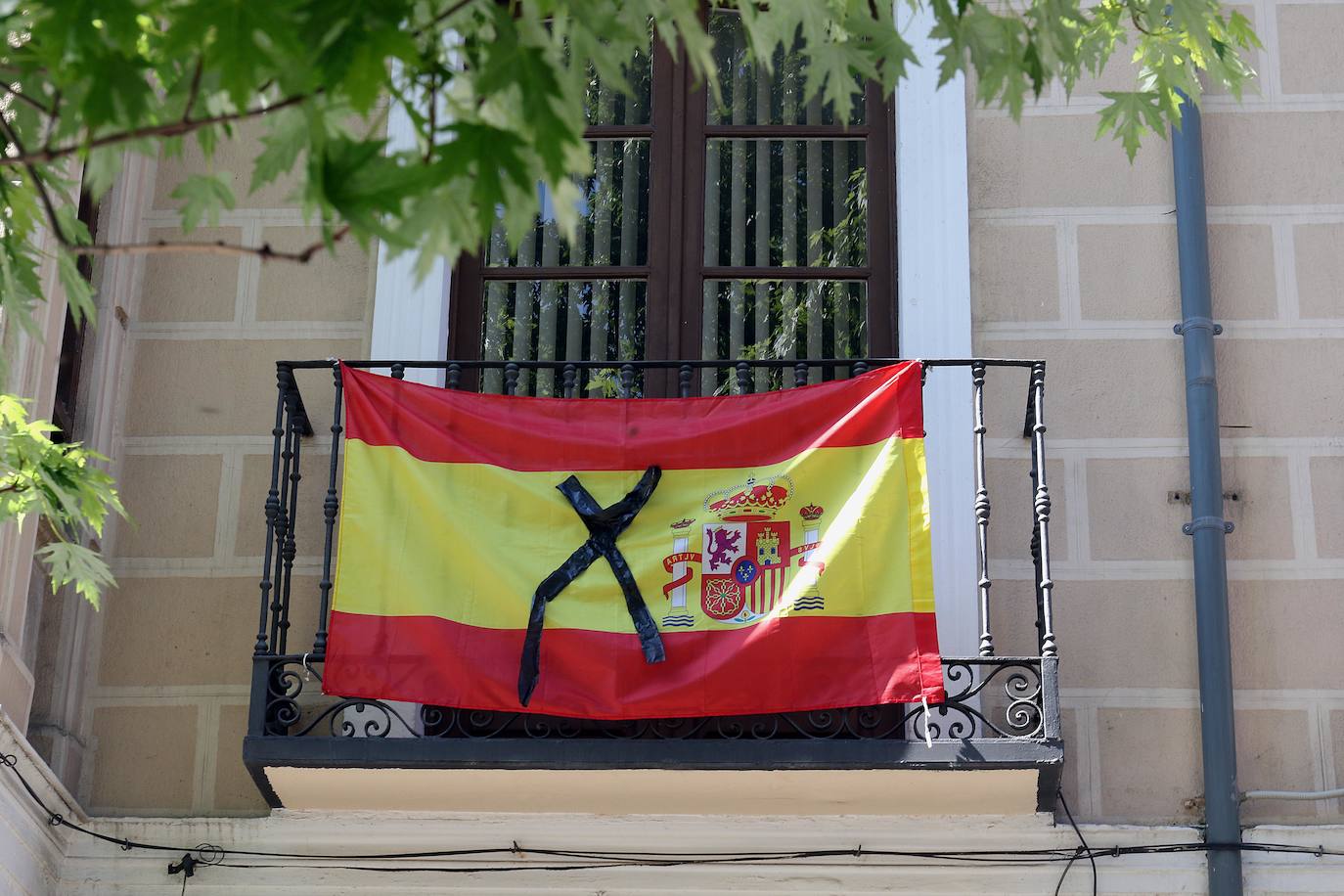 Banderas con crespones negros para homenajear a las víctimas del coronavirus en Valladolid