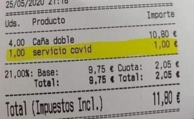 La factura viral de un bar en el que cobran un suplemento por el coronavirus: ¿es legal?