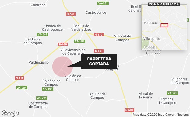 Corte al tráfico de la VA-504 desde este lunes entre Bolaños y Villavicencio para obras de mejora