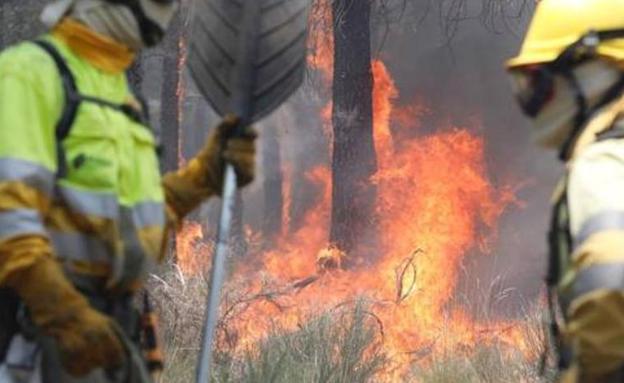 Numerosos efectivos controlan un incendio originado por rayos en Villaverde de la Chiquita