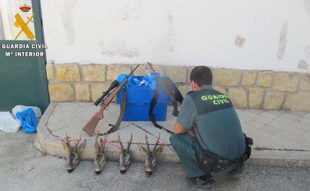 Pillan a cuatro personas con cuatro cabezas de corzo y dos rifles en Carbonero el Mayor