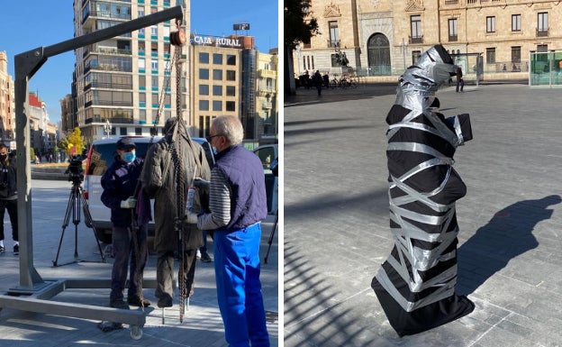 La estatua de Delibes espera ya junto al Campo Grande a su inauguración oficial