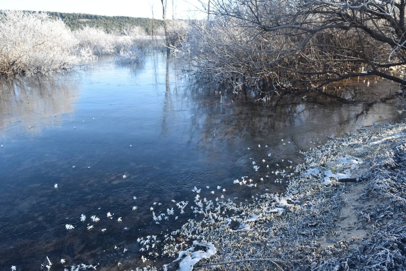 El embalse de Aguilar de Campoo amanece congelado