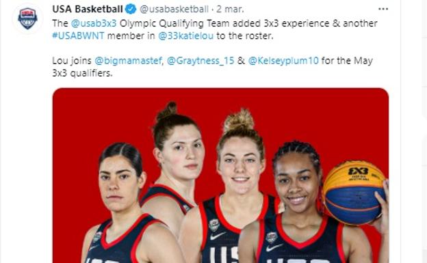 La selección de Estados Unidos 3x3 convoca a Katie Lou Samuelson para el clasificatorio de los Juegos Olímpicos