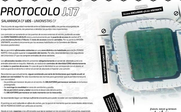 El protocolo del derbi entre el Salamanca UDS y Unionistas: aficiones separadas y aviso de expulsión del recinto