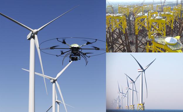 El dron salmantino 'Aracnocóptero' inspecciona el mayor parque eólico marino de Iberdrola
