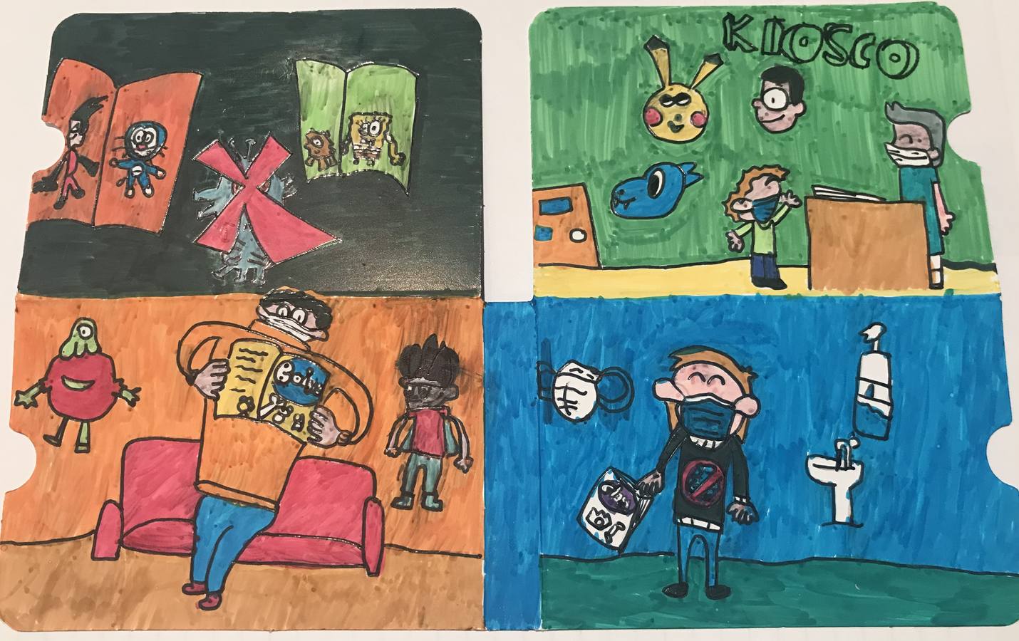 Ganadores del concurso 'Decora tu porta-mascarillas' en la categoría de 6 a 8 años